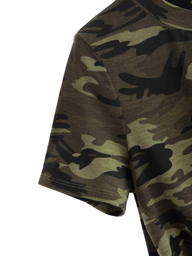 SweatyRocks Women's Short Sleeve Tie Dye Tie Hem Summer Crop T-Shirt Tops Blouse Camo Small - Image 3